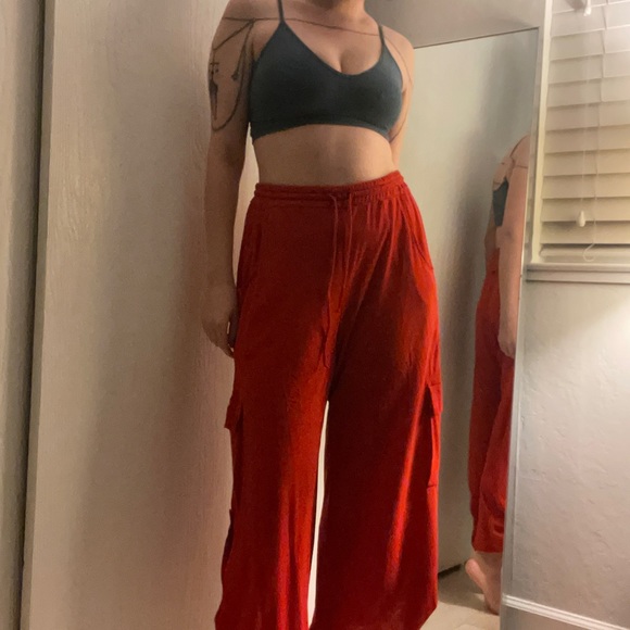 Vintage Jean Paul Gaultier Low Rise Wide Leg Micro Mesh Cargo Pant in Scarlett. - Picture 1 of 6